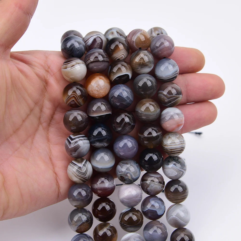 APDGG 14mm Natural  Brown Botswana Lace Agates Smooth Round Stone Loose Beads 15.5