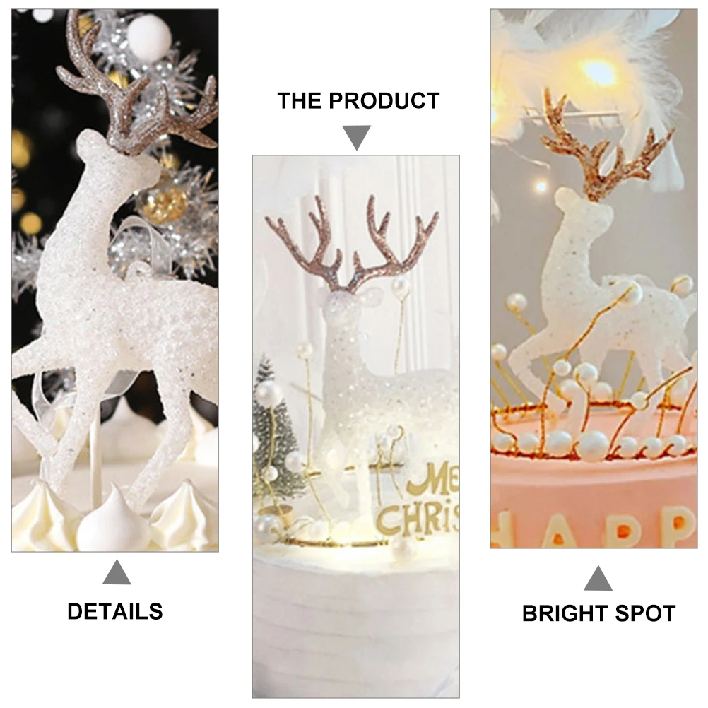 

2Pcs Deer Cake Topper Exquisite Birthday Cake Decoration Plastic Party Supply Eye-Catching Table Decor Christmas Decoration