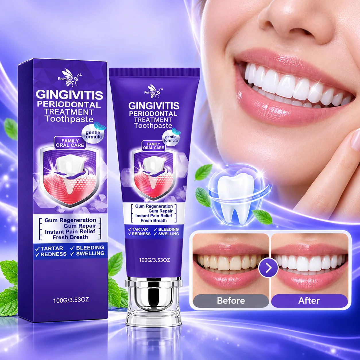 100G Periodontal Repair Toothpaste Gum Regeneration Relief Gum Redness Swelling Remove Tartar Freshen Breath Dental Care