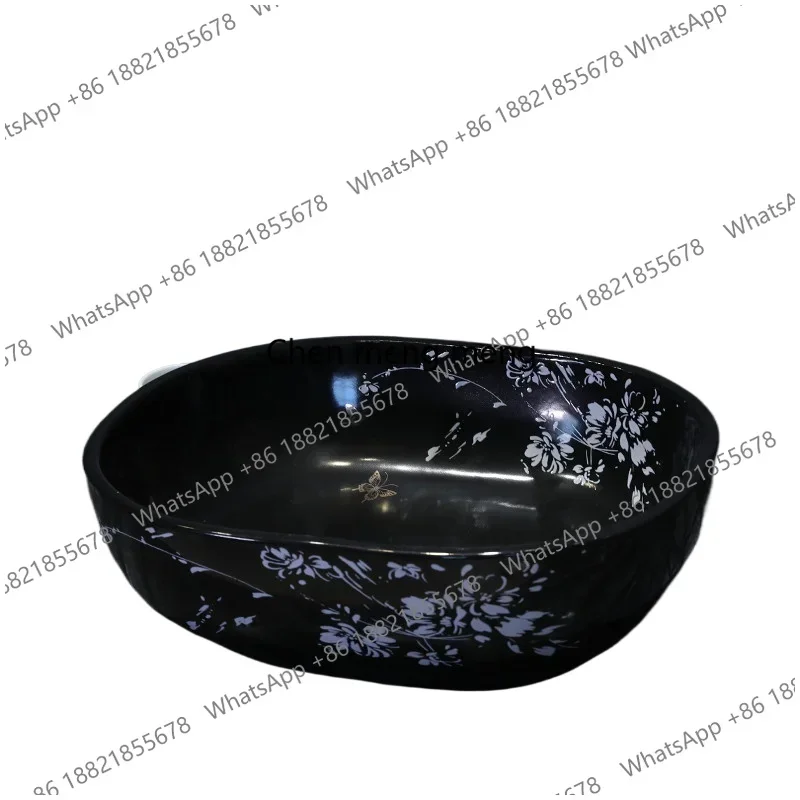 

Z136Oval Black Painting Jingdezhen factory directly art hand painted ceramic wash basin outdoor wash basin bathroom sinks