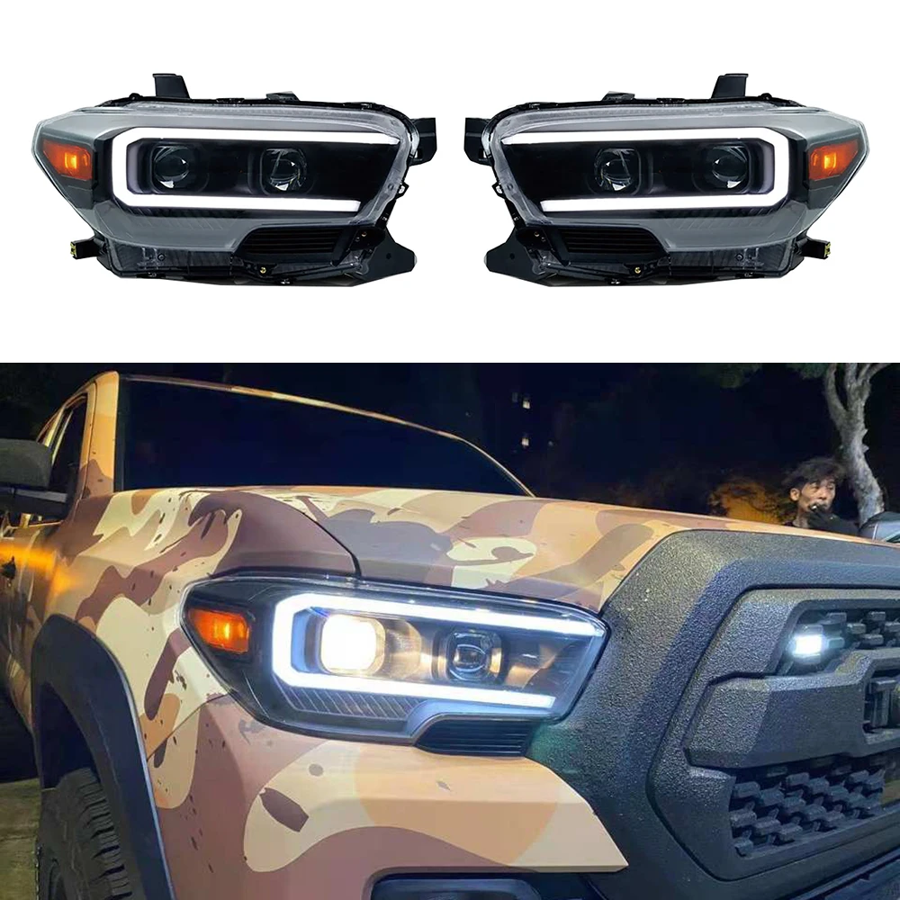 

1 Pair Two Eyes Lens Headlights For Toyota Tacoma 2016-2024 Modified Headlight With Sequential Turning Signal Headlamp