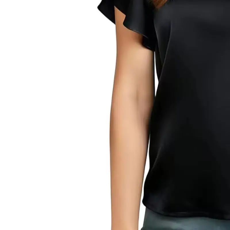 Blusas de satén Xingqing y2k, ropa elegante para mujer, camisas holgadas de manga corta con volantes y cuello en V de color sólido, ropa de los años 2000, ropa de calle