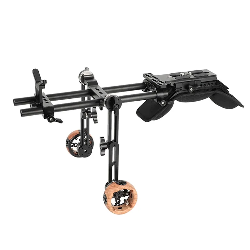 CAMVATE Shoulder Kit Mount 15mm Railblock Rig with Manfrotto QR Plate and Wooden Handgrip For DSLR Cameras and Camcorders
