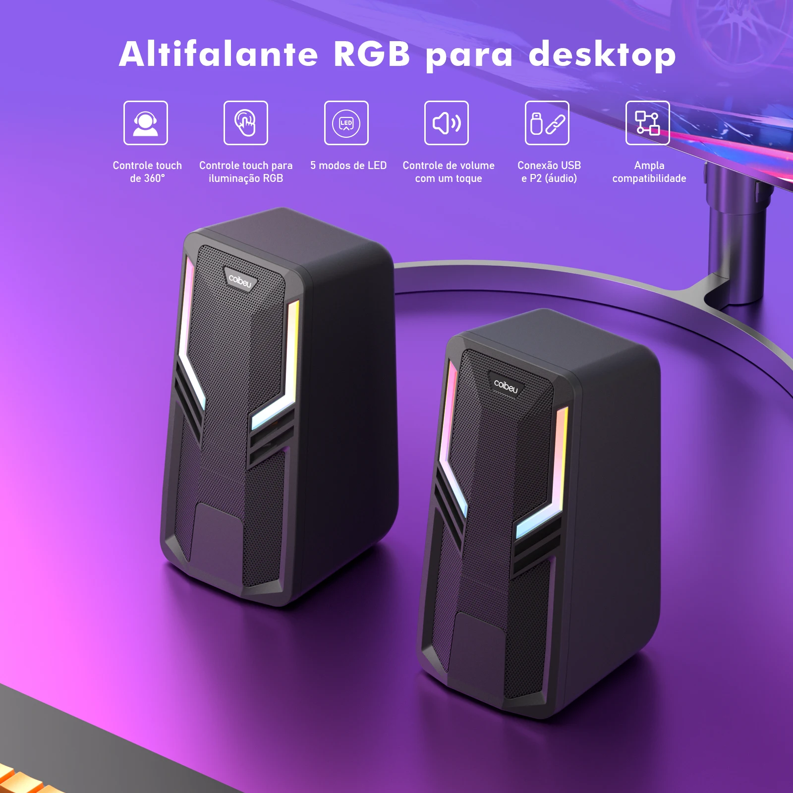 RGB, Caixa de som， Caixa de som Para Pc， Soundbar， Pc， Caixa de som Pc， Caixa som， Sound Bar Para Pc， Karaoke， Coibeu