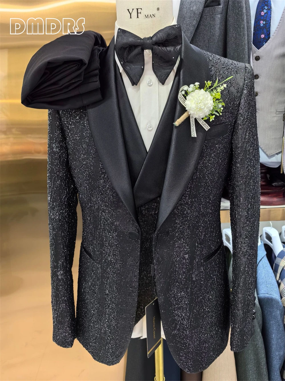 Fato de smoking elegante masculino, design de moda, um botão, conjunto de ternos para casamento, inclui jaqueta, colete, calças, 3 peças