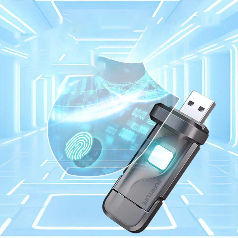 FurryLife Fingerprint Encryption 512GB Metal Pendrive USB3.2 Type C Phone OTG Pen Drives Solid State USB Flash Drive