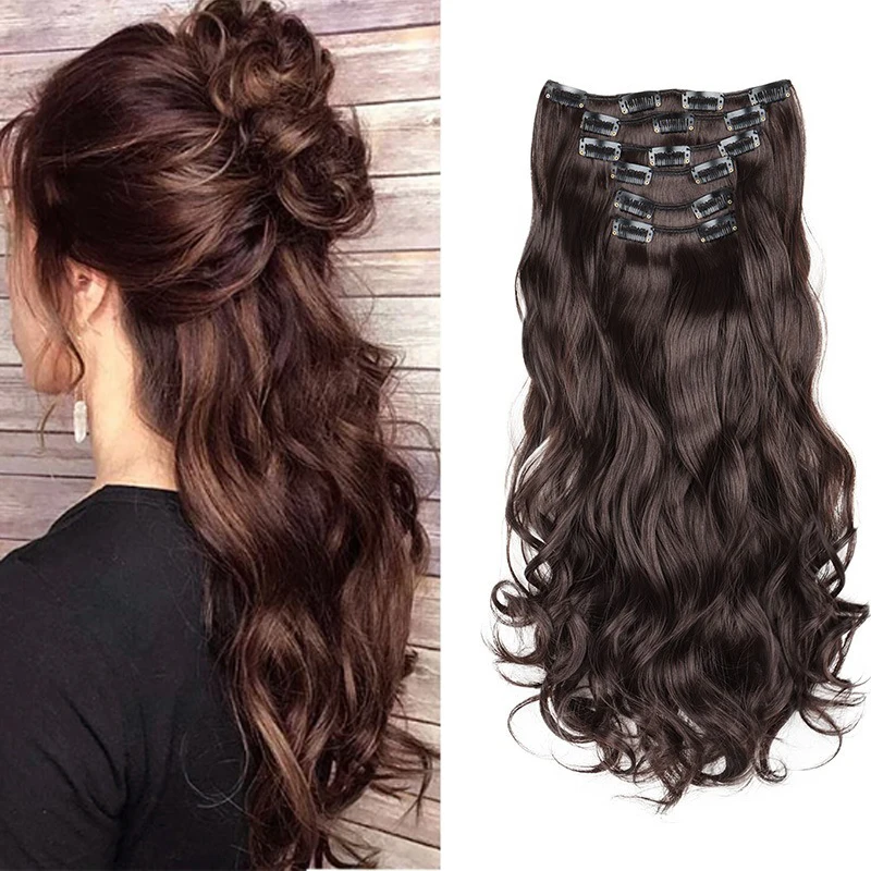 

H&STAR 18Inch Synthetic Long t Wavy Hair Extension 6Pcs/Set 16 Clips High Tempreture Hairpiece Clip In Hair Extensions