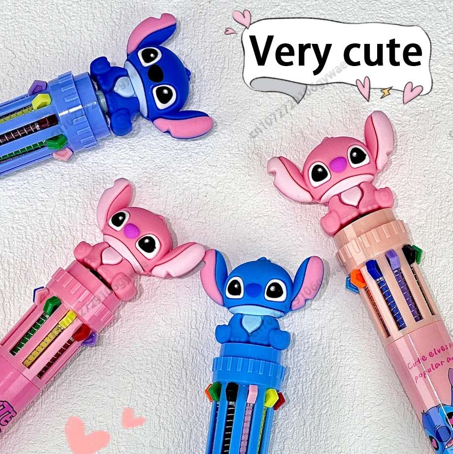 MINISO Stitch New Silicone Ten-color Press Ballpoint Pen Student School Supplies Multi-color Press Hand Pen Stationery Wholesale