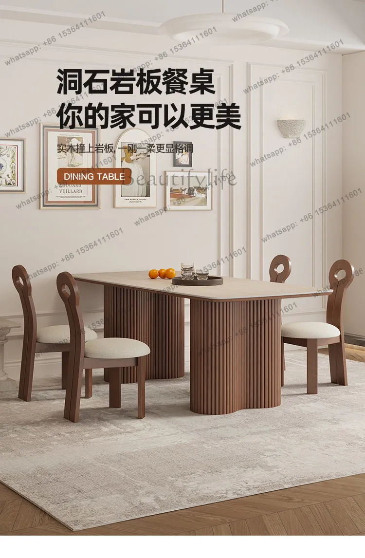 Household small apartment dining table and chairs retro wind rock slab cave stone Italian minimalist designer
