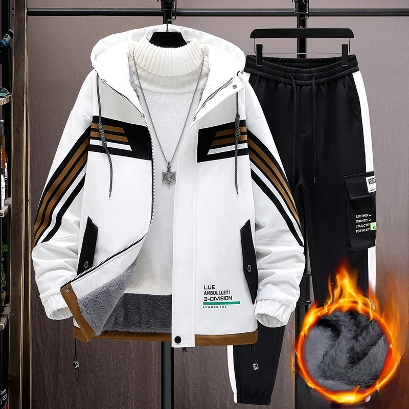 

Утепленная флисовая куртка с капюшоном для мужчин, повседневная зимняя куртка в молодежном городском стиле, из полиэстеровой смеси, свободного кроя