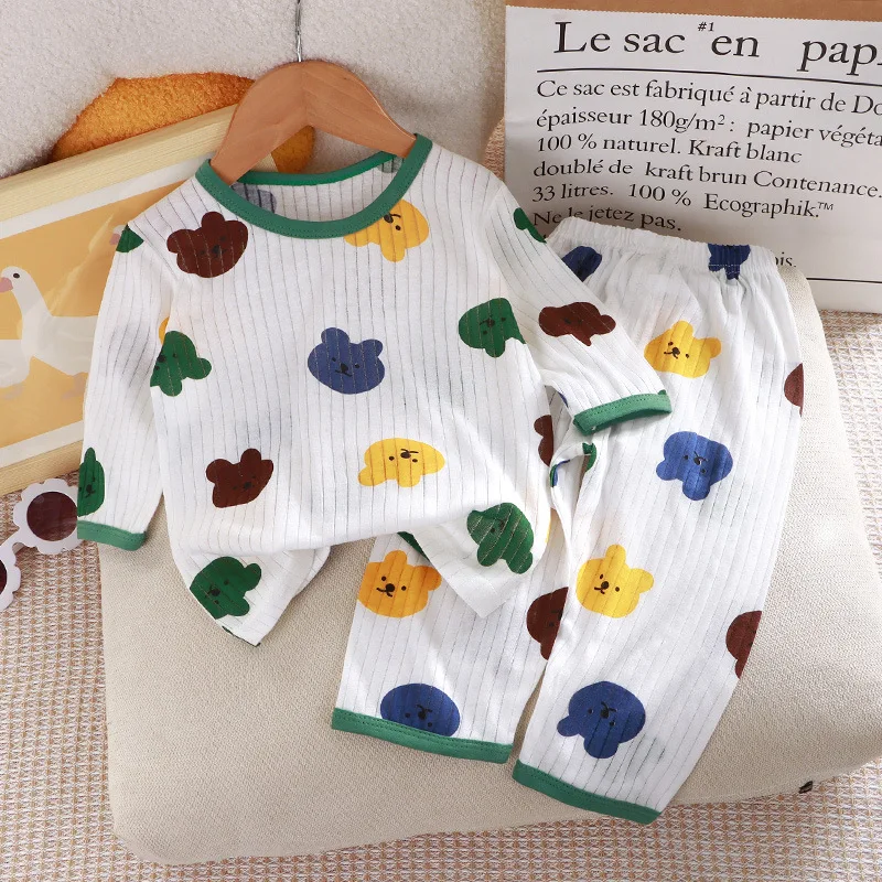 2024 New Children\'s Pure Cotton Home Clothes Set Boys Girls Three-quarter Sleeve Pajamas Thin Air-conditioned Clothes