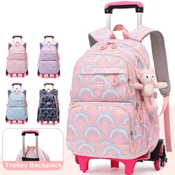 Rolling School Bags for Girls, Mochila impermeável para crianças com rodas, Trolley Luggage Back Pack, Ensino médio