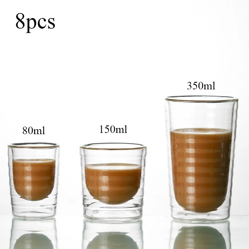 Double layer heat-resistant glass threaded cup transparent coffee cup 85 150ml creative water milk cup drinking wine glass set