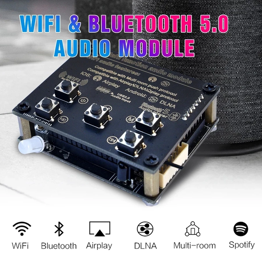 WB05 WiFi and Bluetooth 5.0 Audio Receive Bluetooth Module I2S Analog Output ESS9023 Output Board With Airplay DLNA Wifi Audio