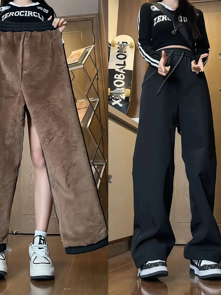 

Thiened Fce Lined Straight Leg Cotton Pants for Men Winter Warm Skiing Trousers Outdoor Cold Resistant Casual Trousers