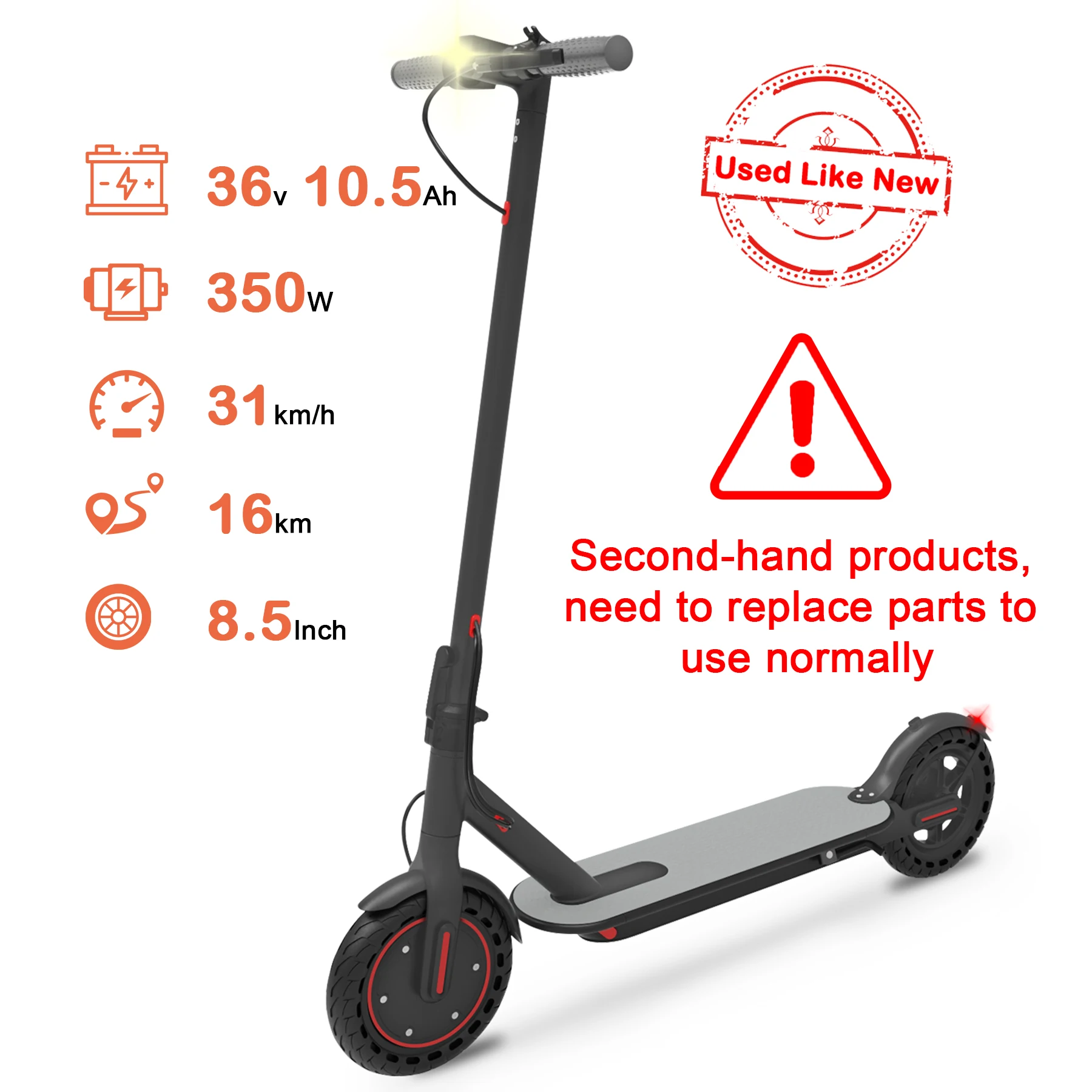 

【Used - Good products】electric scooter for adults 350W power Up to 19 Mph, 8.5" Solid Tires, and 10 Miles Range, E-scooter
