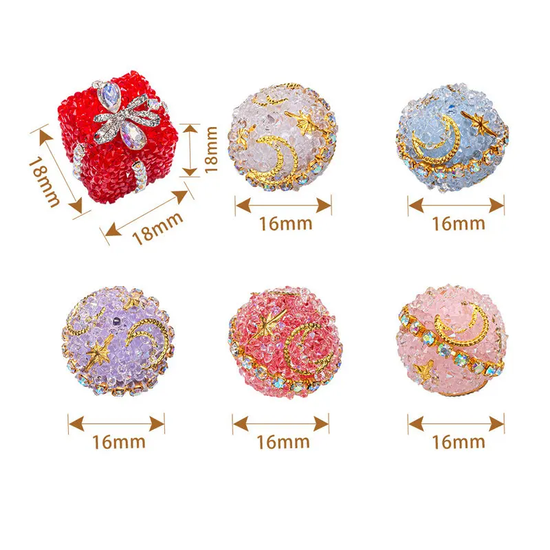 16mm Rhinestone Ball Beads Moon Star Flower Round Loose Spacer Beads for Jewelry Making DIY Craft Supplies Christmas Decoration