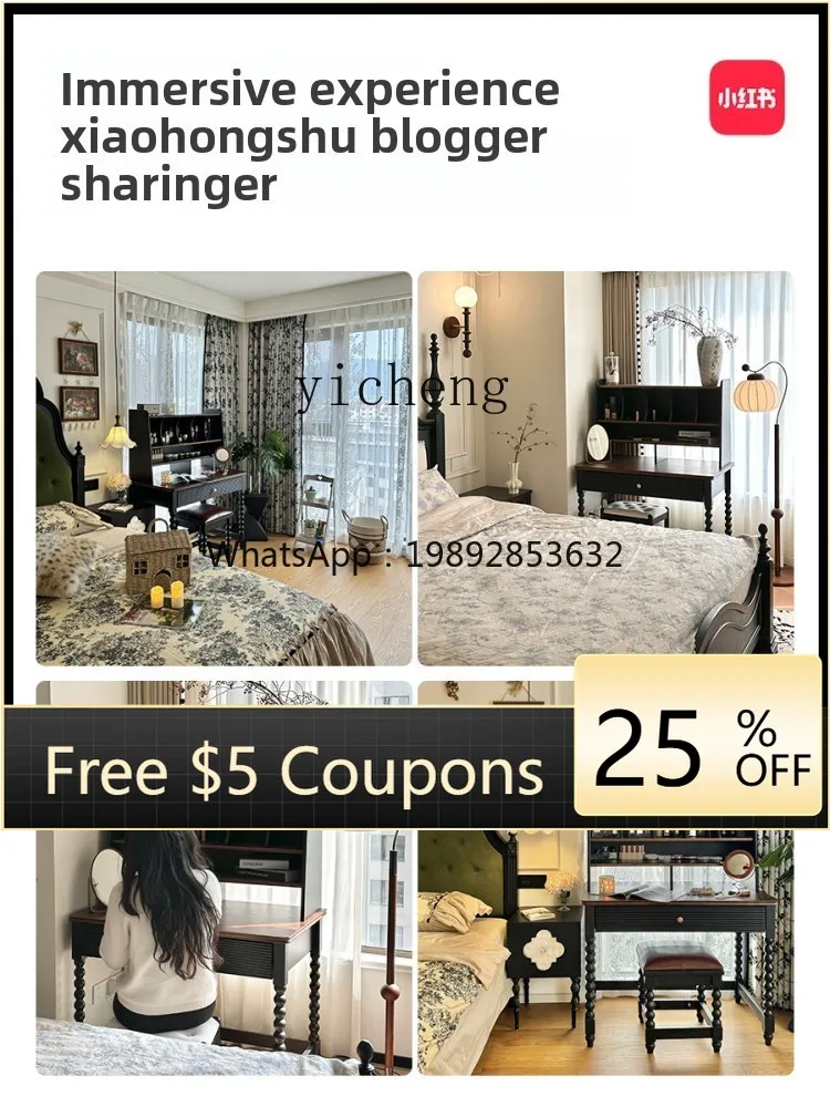 

ZZ pearl dresser American retro solid wood bedroom small apartment medieval French makeup table
