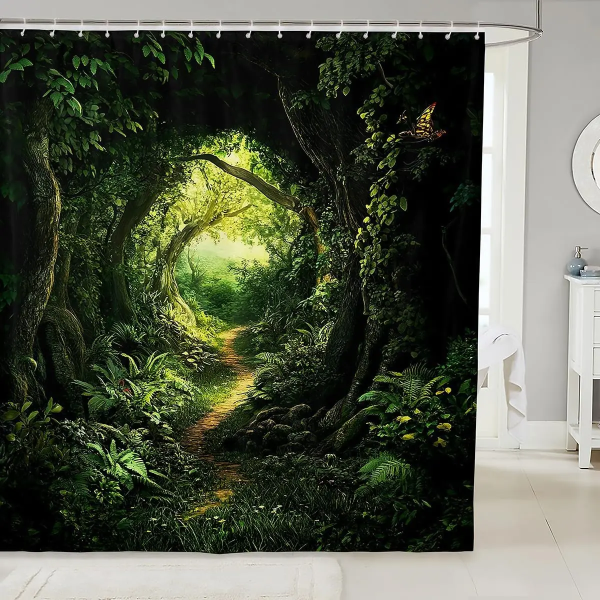 

Green Tree Shower Curtain for Bathroom Decor Kids Nature Landscape Bath Curtain for Boys Girls Teens Mystic Bathroom Accessories