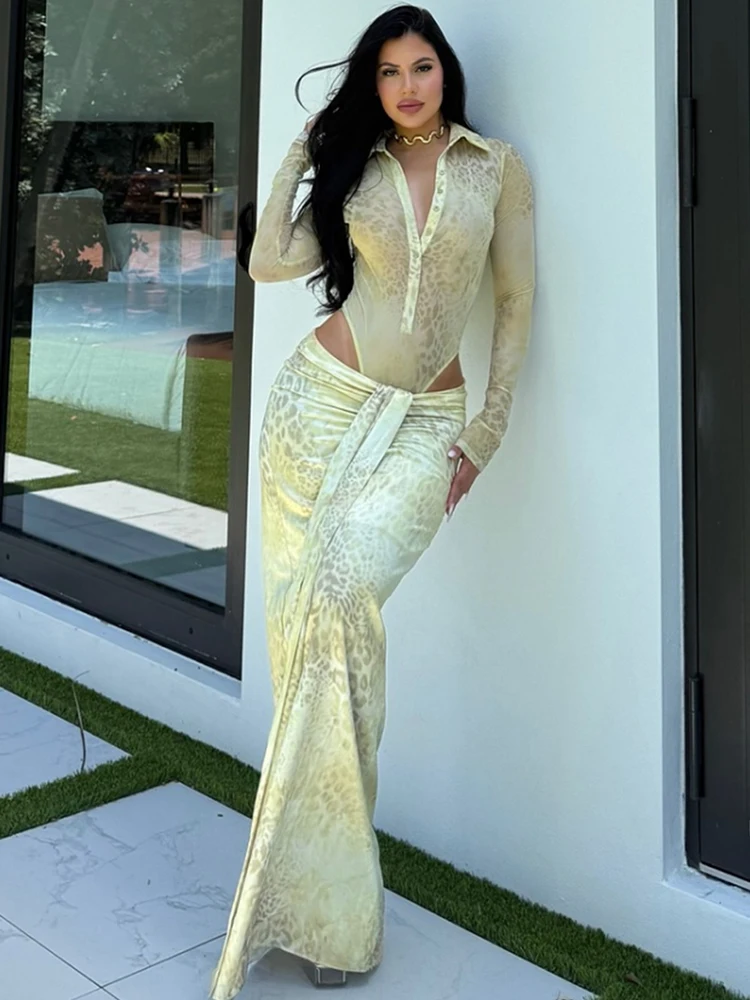 

Weird Puss с леопардовым принтом, комплект из 2 предметов, женский сексуальный прозрачный боди Y2K + толстые юбки с рюшами и лентой, одинаковая клубная одежда для отпуска