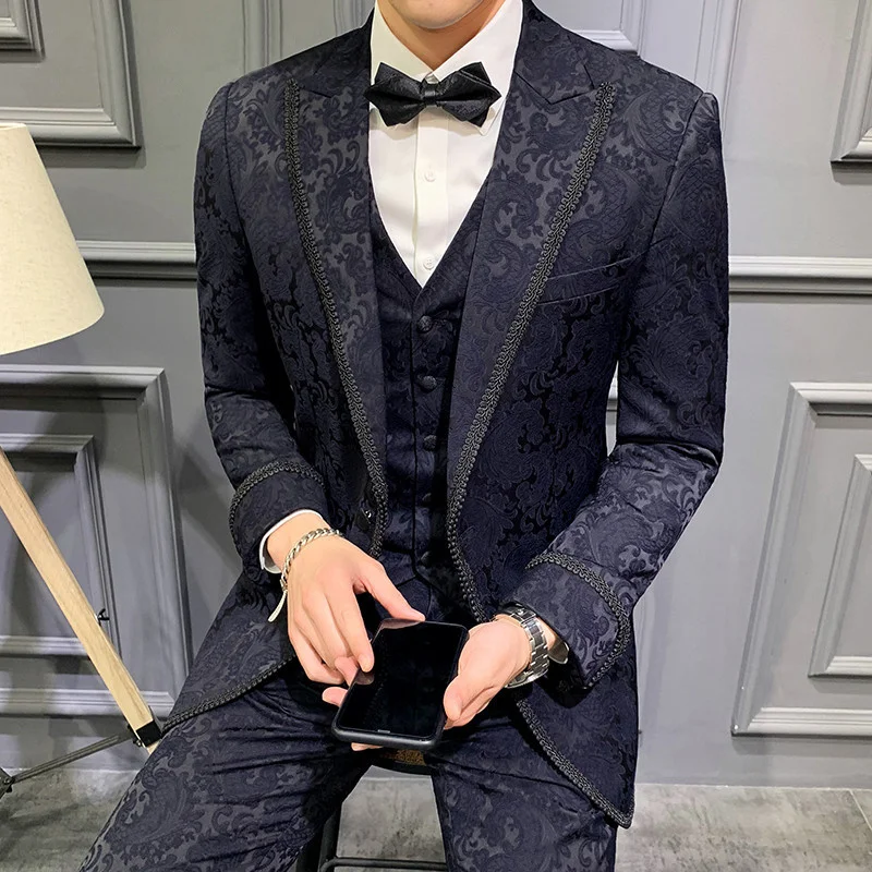 

Print Suit Men Jacquard Groom Man Dress Costume Homme Business Ternos Wedding Smoking Mariage Homme Stylish Prom Jacket Club