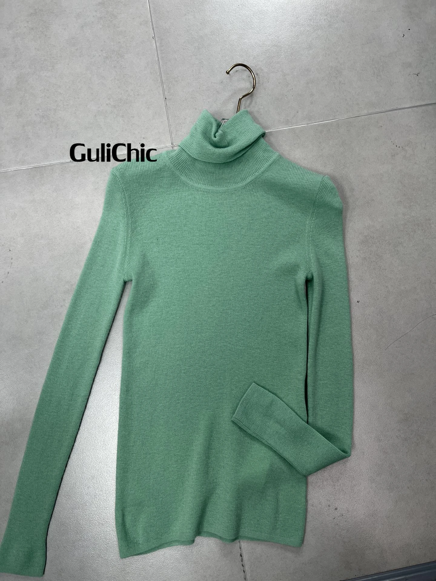 12.1 GuliChic-Turtleneck Cashmere Sweater for Women, Knitted Thin Pullover, Monochromatic, Soft Top