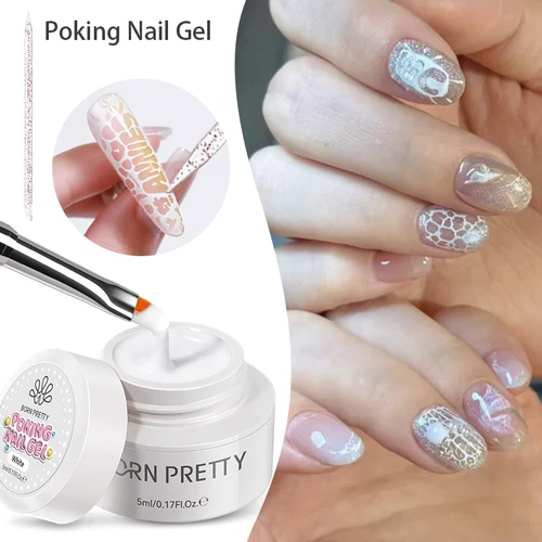 Imagen 2 del producto BORN PRETTY 5ml Poking Nail Gel encaje agujero negro blanco Poke Bubble Ocean Wave patrón hueco pintura Gel Poking Base Gel necesario