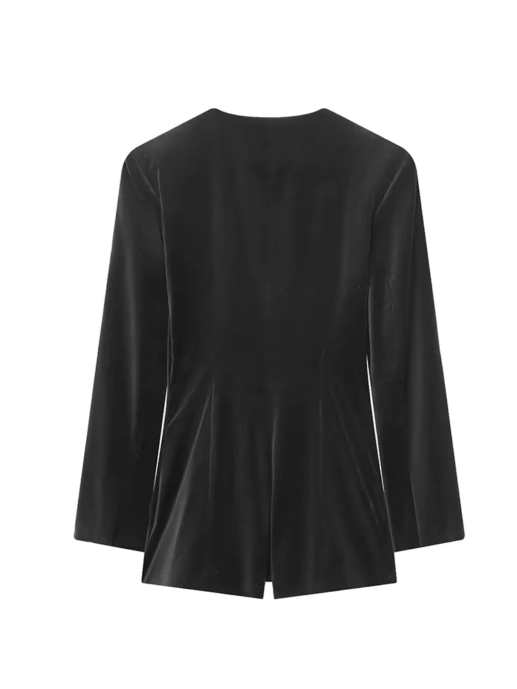    Elegancki damski kombinezon z krótkim rękawem, marynarka, dekolt w serek, dopasowany krój, długi rękaw, moda streetwear, damskie kombinezony z płaskiego aksamitu, nowość na wiosnę.