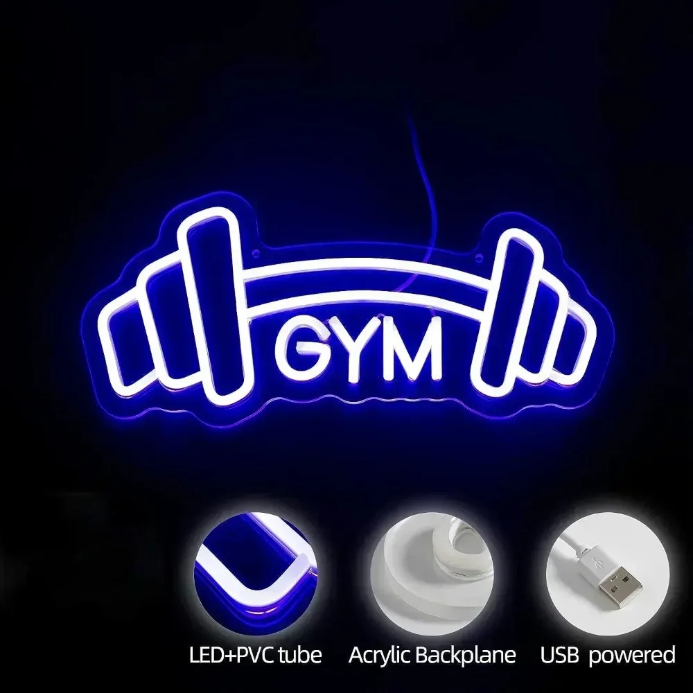 Barbell Gym Neon Sign Blue Dumbbell Shaped Neon Lights Sign for Fitness Club Decor as Gift for Teens Kids Sports Room Home Decor