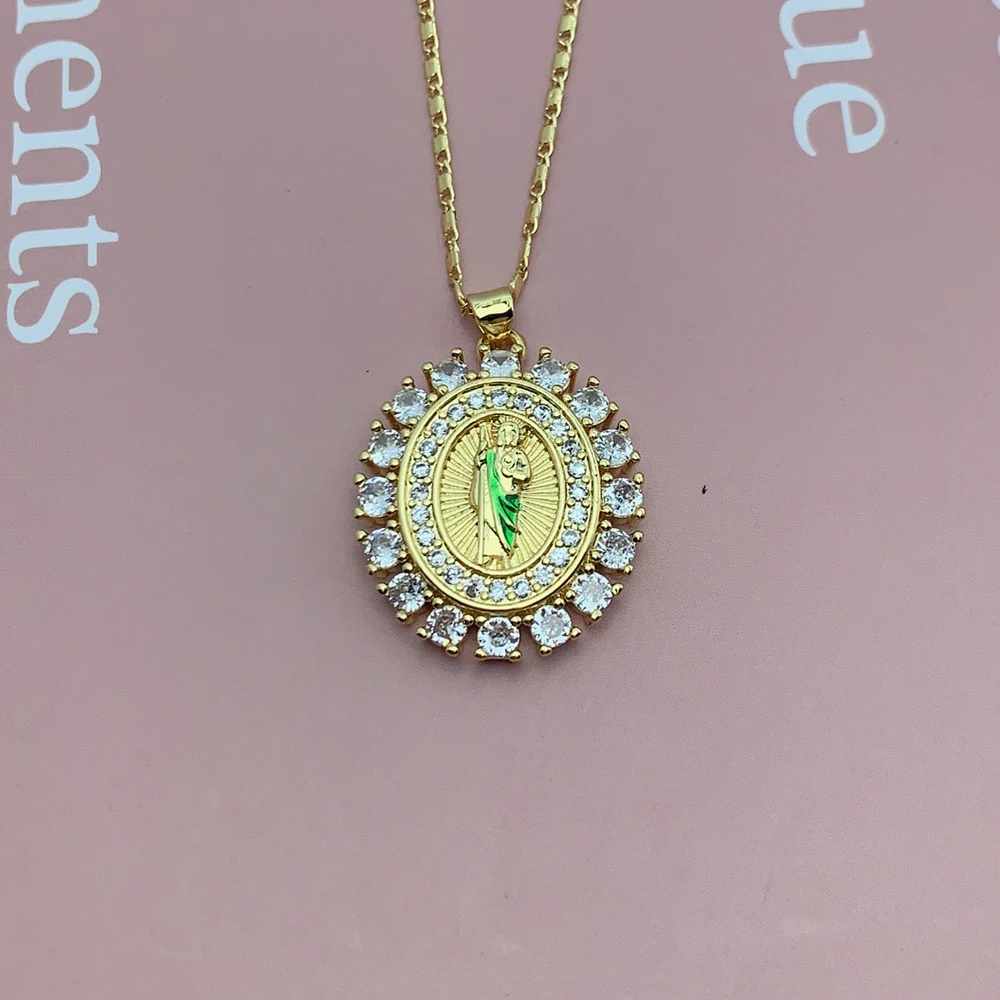 

Fashion Religious Saint St. Jude Thaddeus Necklaces For Women Shiny Zircon San Judas Tadeo Pendant Chain Neckalce Jewelry Gift