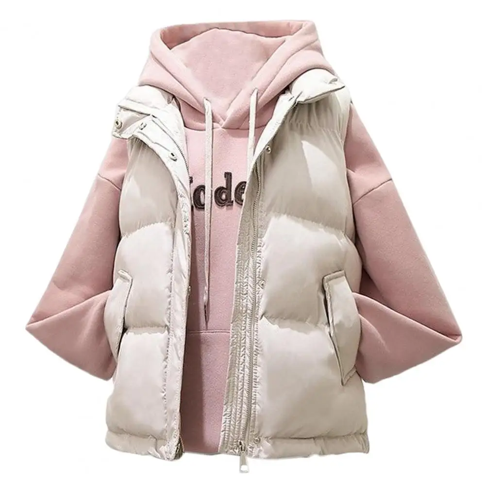 Solid Color Women Vest Jacket Women's Winter Padded Vest with Zipper Closure Stand-up Collar Solid Color for Outdoor for Cold