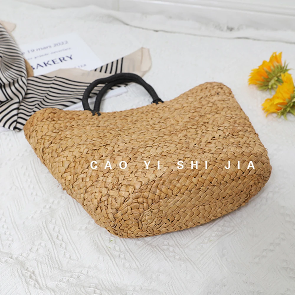 Sacola de palha tecida grande para mulheres, bolsa de ombro boêmia Rattan, designer de luxo, bolsas compras viagem