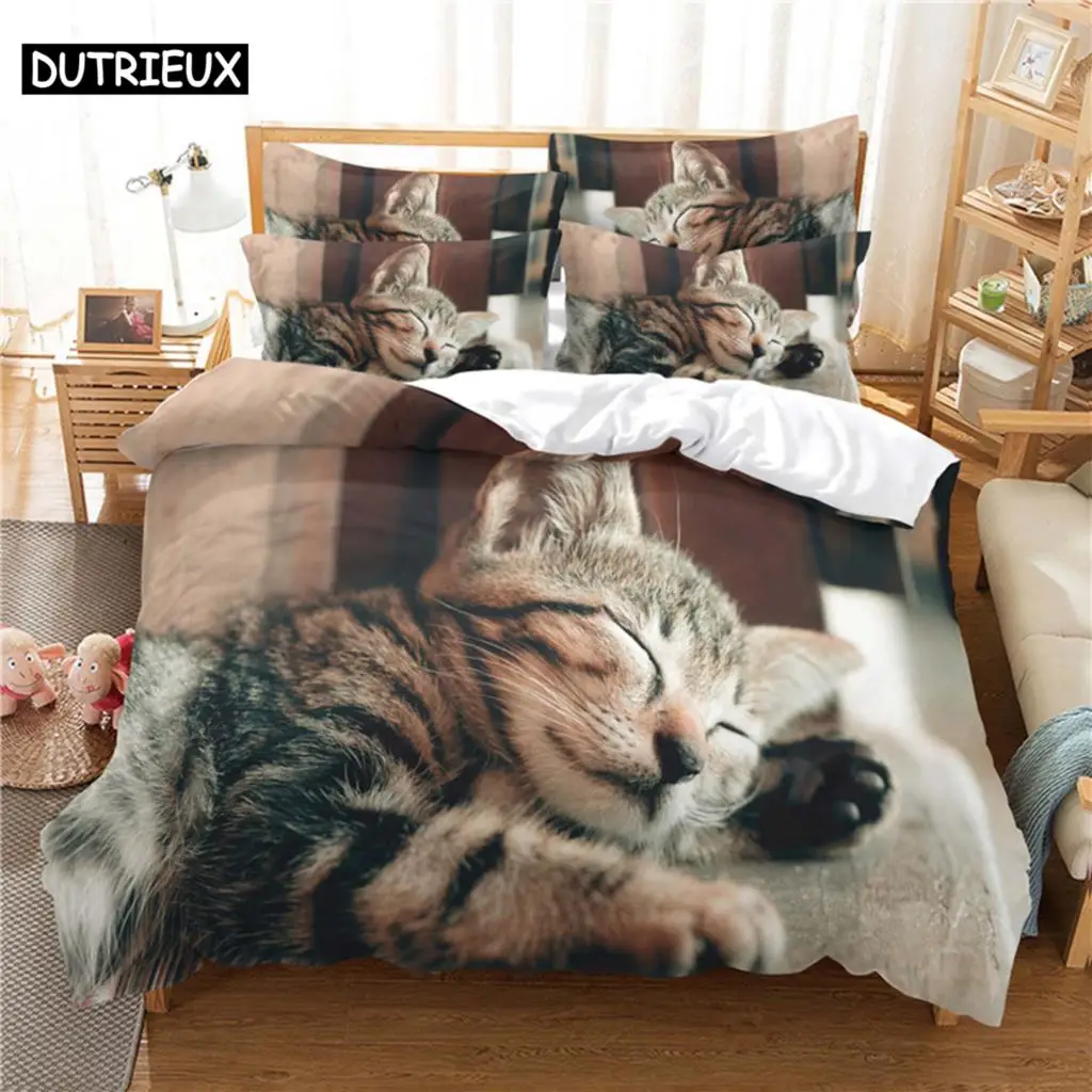 

3D Digital Printing Fashion Design Queen Size Lovely Cat Bedding Set, Duvet Cover Set