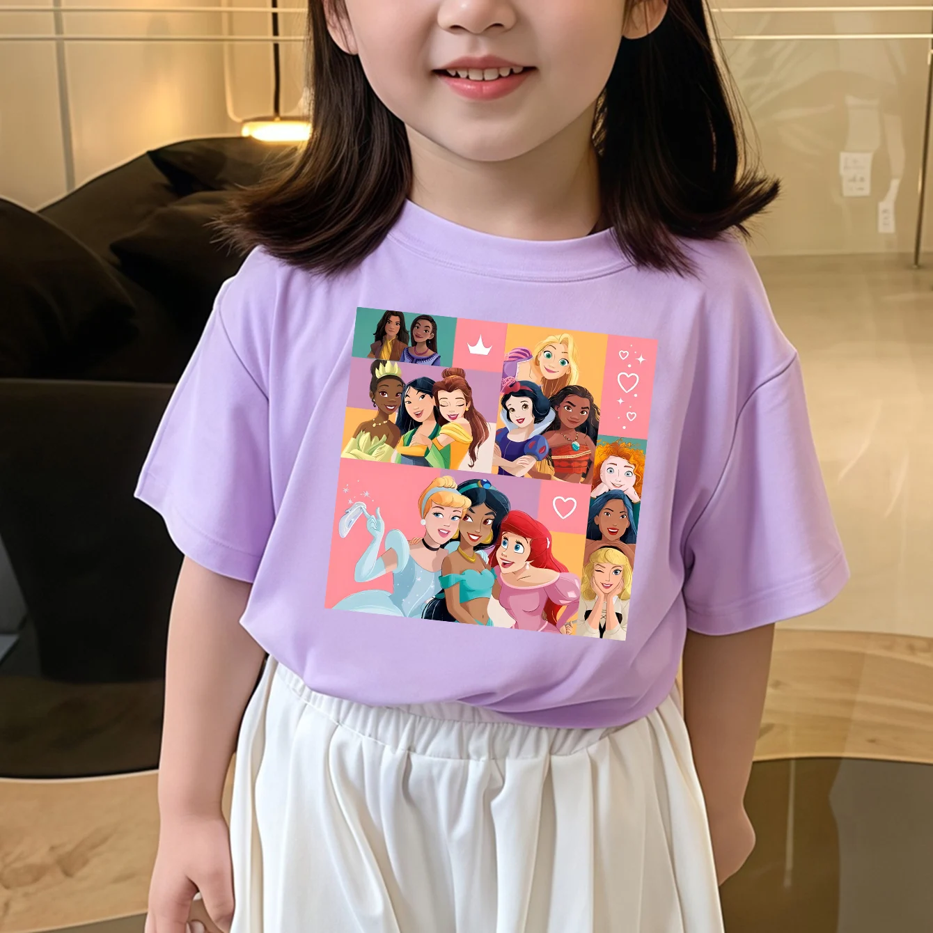 

Детская базовая одежда из чистого хлопка серии Princess, удобная футболка для мальчиков и девочек, уличная футболка с круглым вырезом и короткими рукавами