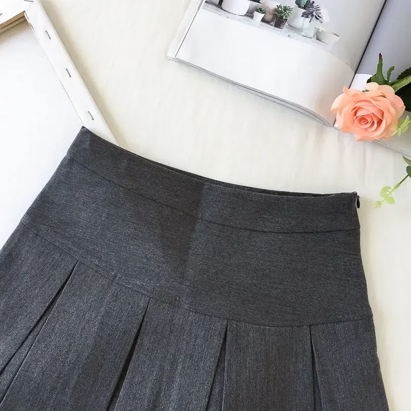 HOUZHOU Korean Fashion Gray Pleated Skirt Women Vintage Cute High Waist Sexy Mini Skirts Kawaii Preppy Style Summer Streetwear