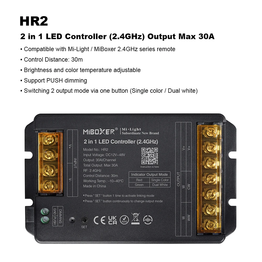 HR2 2IN1 HR5 5IN1 2.4GHz RF LED Controller Miboxer Large Current Max 30A For Single Color/Dual White/RGB/RGBW/RGB+CCT Led Strip