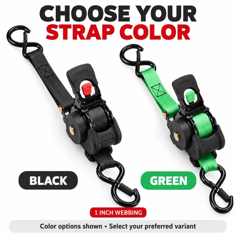 Retractable Ratchet Tie Down Strap, Auto Retracting Cargo Securing Belt for Car Boat Motorcycle Transport