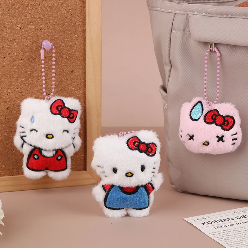 LLavero de felpa Kawaii de Hello Kitty, pegatina con nombre de gato Sanrio KT, colgante para mochila, bolso, decoración de coche