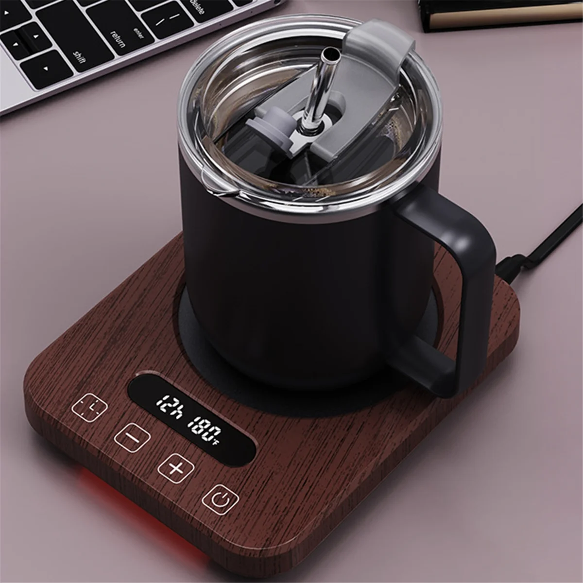 

New 3C-Heating Coaster 8H Timed Insulation Warming Coaster Coffee Heater Thermostatic Coaster Log Color US Plug