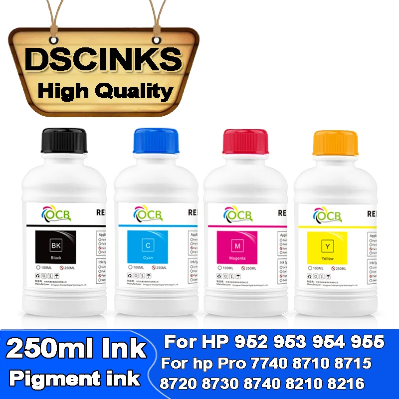 250ml for HP 953XL 953 Refill Pigment ink For HP OfficeJet Pro 7740 8710 8715 8720 8730 8740 8210 8216 8725 8728 printer & ciss