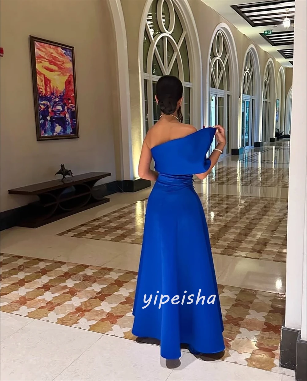 ชุดเดรสแฟชั่นสั่งตัด ผ้าเจอร์ซีย์ประดับคริสตัล งานฝีมือรูปดอกไม้ ทรงเอไลน์ สายเดี่ยว ความยาวปานกลาง ชุดราตรี มีหลายขนาดให้เลือก ดีไซน์เซ็กซี่