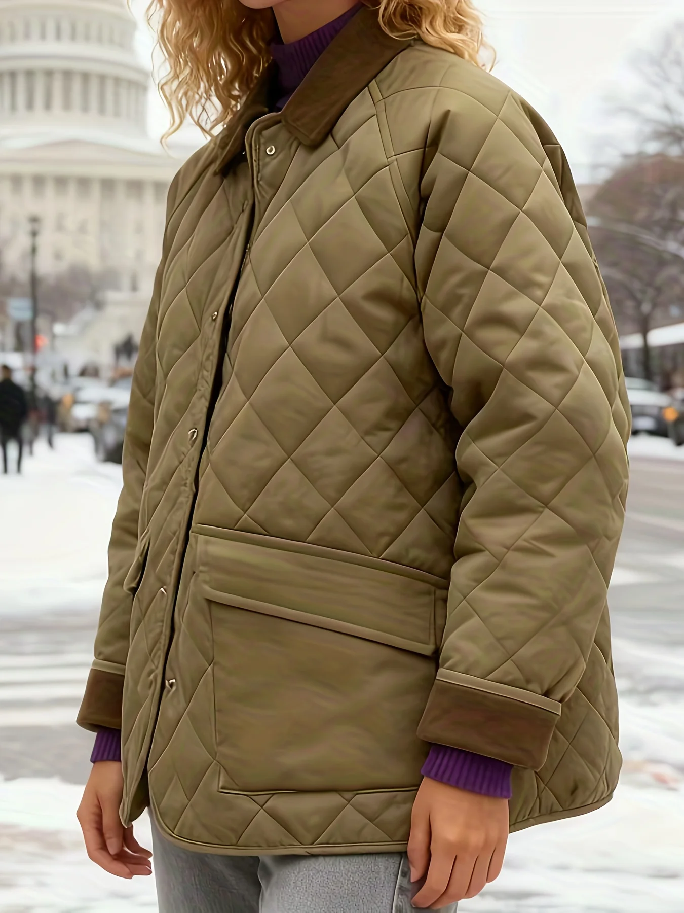 Women's Elegant Lapel Jacket, Color-Blocking, Pocket Details, Outerwear, Fashionable Casual Style