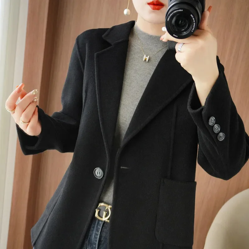 Early Spring New Suit, Women's Slim Double-sided Wool Coat, Women's Short Style Pure Wool Formal Coat, Fashionable Woolen Fabric