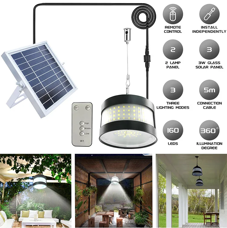 Solar Pendant Lights Solar Shed Lights with Remote Control Solar Powered Indoor Outdoor Hanging Lamp Water Proof Decor Lighting