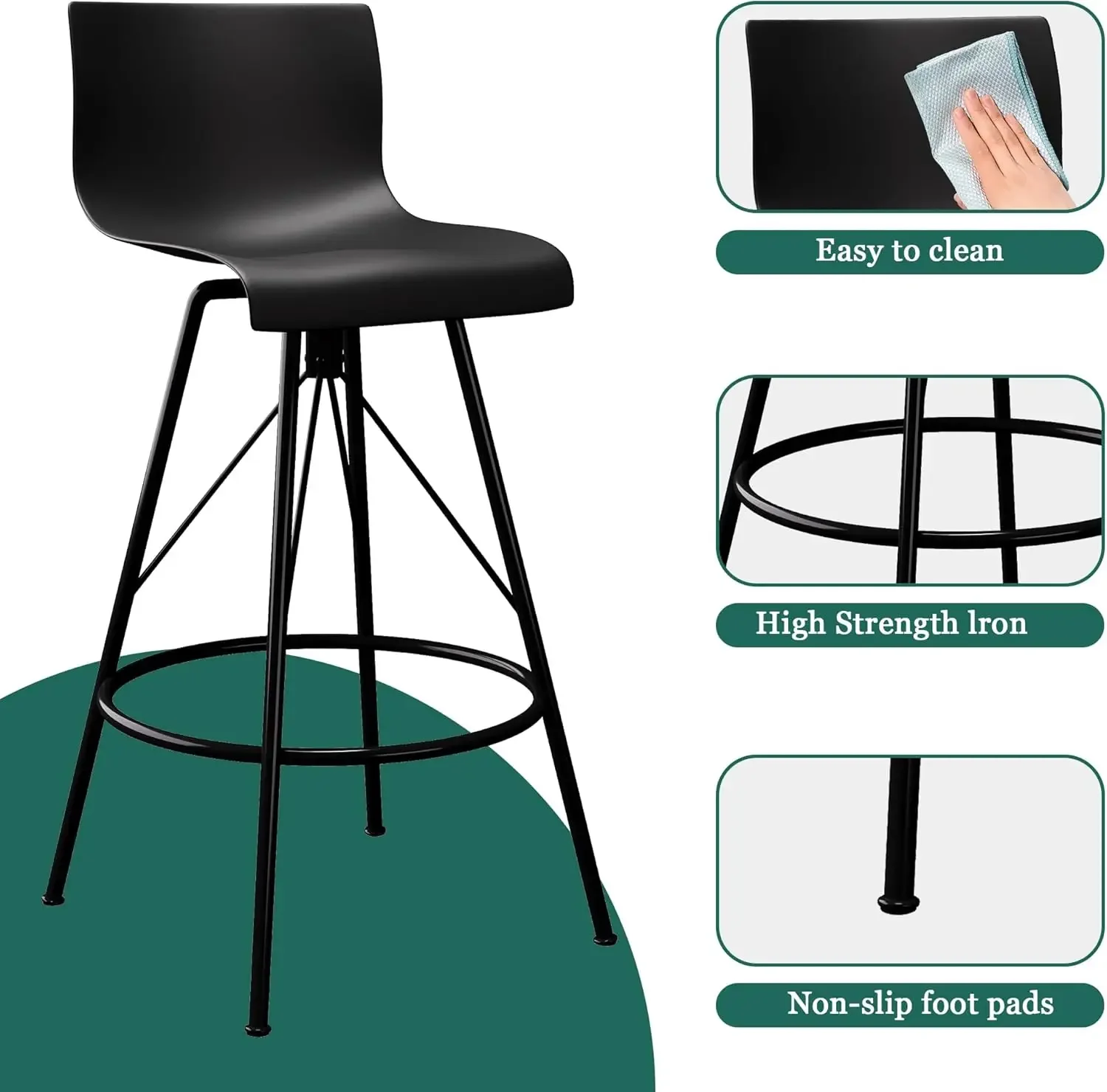 Haobo Metal Bar Stools, Counter Stools Chairs Plastic Seat Swivel Stools Set of 4 for Indoor, Outdoor, Home, Kitchen, Bar