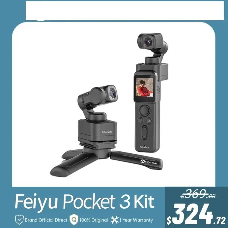 

FeiyuTech Feiyu Pocket 3 Kit Cordless Detachable 3-Axis Stabilizer Gimbal Camera 4K60fps Footage Magnetic Attach AI Tracking