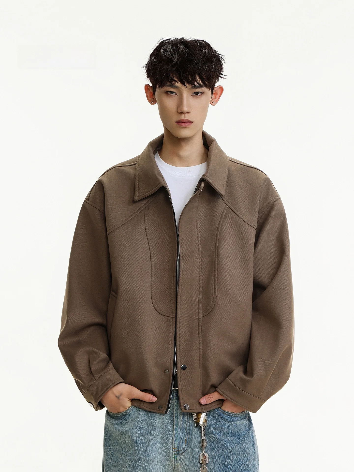 

Retro American Woolen Jaet for Men Sli Mature Ele Cleanfit Coat Polyester Nylon Cosite Fiber Loose Fit Autumn Wear