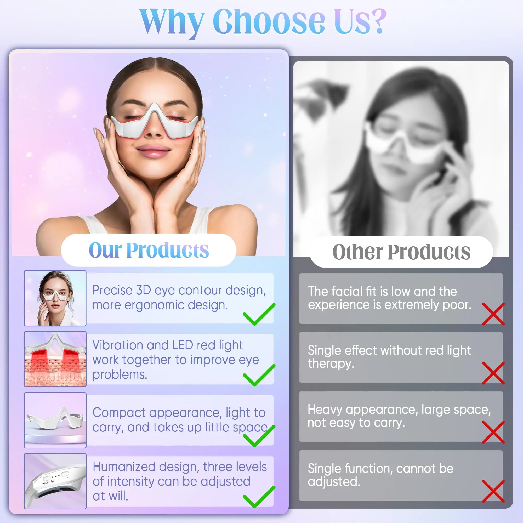 جهاز العلاج بالضوء الأحمر مكركرنت العين مدلك الضوء الأحمر قناع عين لأكياس العين الهالات السوداء الانتفاخ التجاعيد الخطوط الدقيقة #4