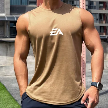 Summer New Trend Men's Pullover Round Neck Mesh Bottom Shirt Sports Fitness Swimming Running Shirt Sleeveless Vest Quick  Dry 6