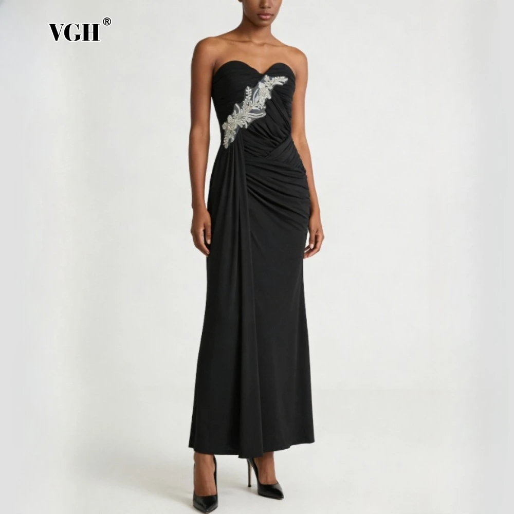 

VGH Черное элегантное платье с вырезами и стразами для женщин, без бретелек, без рукавов, роскошное, летнее, модное